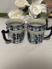2 xícaras de café azul/branco pintadas à mão Brasil porcelana Monte Siao #39 comprar usado  Enviando para Brazil