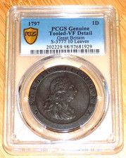 1797 SOHO Grã-Bretanha 1 centavo PCGS MUITO BOM ESTADO DETALHES GENUÍNO 10 FOLHAS VARIEDADE MOEDA comprar usado  Enviando para Brazil