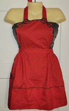 Avental de Natal bordado vermelho mistura de linho vintage HSM Hallie St. Mary bolso comprar usado  Enviando para Brazil