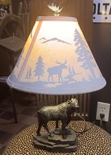 Abajur de mesa alce rústico com acabamento de chifre – 22" altura cabine decoração lodge comprar usado  Enviando para Brazil
