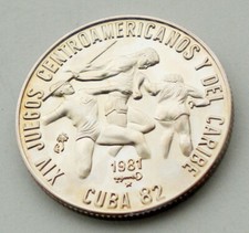 5 Pesos – Centro América – 1981 - XIV JUEGOS CARIBE (ATLETISMO) - 12 g AG 0.999, usado comprar usado  Enviando para Brazil