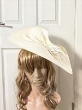 Chapéu de casamento branco marfim grande palha fascinador millinery faixa burlesca comprar usado  Enviando para Brazil
