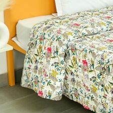 Kantha Hecho a Mano Paraíso Estampado Cama Cubierta, Blanco Kantha Colcha, Manta comprar usado  Enviando para Brazil