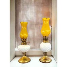 Duas mini lâmpadas vintage de latão com fundo de vidro leitoso a óleo comprar usado  Enviando para Brazil