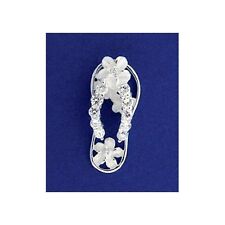 Usado, SILVER 925 HAWAIIAN SLIPPER FLIP FLOP THONG PENDANT 4 PLUMERIA FLOWER CZ comprar usado  Enviando para Brazil