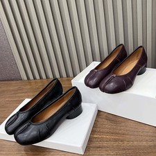 Sapatos femininos casuais solteiros salto médio biqueira dividida couro completo balé slip-on comprar usado  Enviando para Brazil