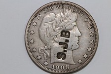 1908-D Barbeiro 90% Prata Meio Dólar Contador Batido 'S.J.B' Net Muito Bom Estado (Num7902) comprar usado  Enviando para Brazil