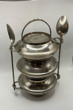 Lancheira de aço inoxidável vintage Tiffin 3 compartimentos empilháveis duas colheres comprar usado  Enviando para Brazil