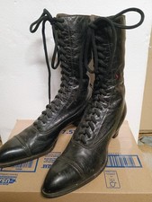 BOM! BOTAS DE SALTO ALTO ANTIGAS VITORIANAS FEMININAS DE COURO PRETO COM CADARÇO. comprar usado  Enviando para Brazil