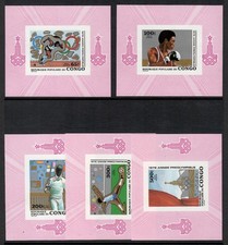 Congo PR, 1979, Sc. ##C256-C260 deluxe, sem marca de charneira, Olimpíadas Moscou-80. Futebol, boxe, usado comprar usado  Enviando para Brazil