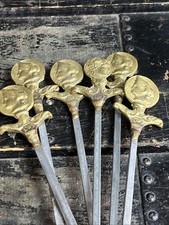 Conjunto vintage de 6 espetos coloniais de latão e aço inoxidável? Um churrasco grego 15" comprar usado  Enviando para Brazil