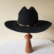 Chapéu de cowboy vintage prata esporão barra B H masculino 73/8 quarto cavalo preto 100% lã feltro , usado comprar usado  Enviando para Brazil