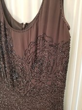 Mini vestido Bieff Basix totalmente frisado de seda formal flapper tamanho 6 flores cinza, usado comprar usado  Enviando para Brazil