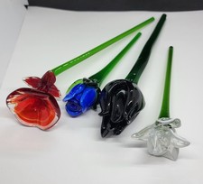 Lote de 4 flores de vidro soprado verde haste rosa tulipa (danos, veja descrição), usado comprar usado  Enviando para Brazil