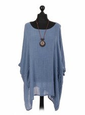 Túnica feminina italiana de algodão liso Lagenlook asa de morcego caixa top com colar comprar usado  Enviando para Brazil