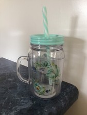 Caneca de acrílico Pioneer Woman transparente com flores com alça e parafuso aquático tampa superior palha, usado comprar usado  Enviando para Brazil