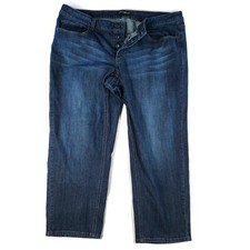 Jeans feminino Eddie Bauer Capri 16 azul denim botão-mosca elástico meia panturrilha Seattle comprar usado  Enviando para Brazil