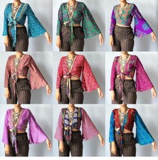 Cardigã Hippie Manga de Sino Crop Top, Lote Atacado de Manga de Sino de Seda Envoltório Top comprar usado  Enviando para Brazil
