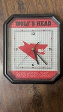 Vintage WOLF'S HEAD PLACA PUBLICITÁRIA DE ÓLEO DE MOTOR RELÓGIO DE BATERIA ELÉTRICA 10,5 x 9", usado comprar usado  Enviando para Brazil
