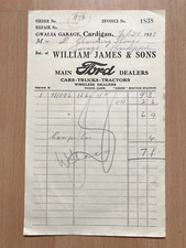 1937 invoice william for sale  ABERDARE
