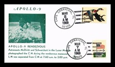 CARIMBOS DR JIM EUA CARTÃO ESPACIAL APOLLO 9 CAPA DE ENCONTRO CANAVERAL CANCELAMENTO DUPLO comprar usado  Enviando para Brazil