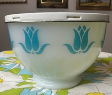 Tigela de queijo vintage Fire King vidro leitoso tulipa cottage turquesa #10 com tampa! Excelente estado usado comprar usado  Enviando para Brazil