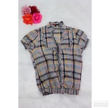 Usado, Blusa xadrez de babado GUC Forever 21 | Manga curta botão para baixo | Tamanho P FRETE GRÁTIS comprar usado  Enviando para Brazil