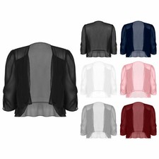 Usado, Feminina de chiffon manga encolher Cardigan Meia Frente Aberta Recortado Bolero Casamento Cape comprar usado  Enviando para Brazil