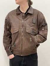 Używany, Vintage US Air Force 80s Brown Leather Bomber Military Jacket Multipocket Riri na sprzedaż  PL