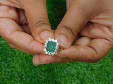 Anel de noivado de ouro branco sólido 14K com esmeralda natural e diamante 4,55 quilates tamanho 6,5 comprar usado  Enviando para Brazil