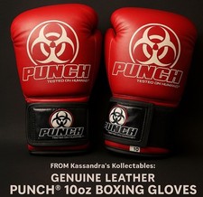 🥊 Luvas de boxe PUNCH 10 oz. Design de risco biológico 'Testado em humanos'. Couro vermelho comprar usado  Enviando para Brazil