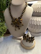 Conjunto de colar e pulseira de flores envoltos em fio olho de tigre e pérola 14 a 17 polegadas., usado comprar usado  Enviando para Brazil