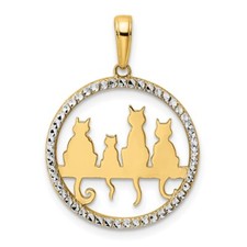 Pingente de ouro 14k e ródio branco corte diamante gatos sentados no banco 2,06 g, usado comprar usado  Enviando para Brazil