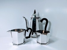 VINTAGE WOLFF BANHADO A PRATA 3 PEÇAS BULE AÇÚCAR E CREME CABO DE MADEIRA ÓTIMO ESTADO comprar usado  Enviando para Brazil
