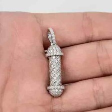 Pingente de poste de barbeiro de moissanita real redondo 2 quilates folheado a ouro branco 14k corrente livre, usado comprar usado  Enviando para Brazil