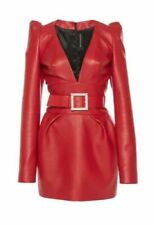 Vestido feminino de couro vermelho pele de cordeiro genuína estilo celebridade roupa de festa comprar usado  Enviando para Brazil