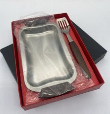 Usado, Bandeja e espátula vintage de aço inoxidável para servir lanches com cabo de teca Japão na caixa comprar usado  Enviando para Brazil