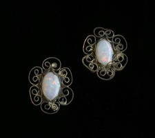 Brincos ovais de ouro amarelo sólido 14K com acabamento de pátina opala fogo branco 6 mm) sim comprar usado  Enviando para Brazil