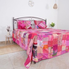 Colchas de retalhos coloridas rosa seda indiana Kantha vintage boho queen size, usado comprar usado  Enviando para Brazil