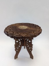 Mesa dobrável incrustada vintage de madeira do Oriente Médio esculpida à mão H13XW12" H5 W689 comprar usado  Enviando para Brazil