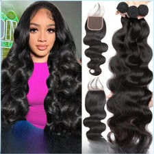Pacotes de ondas corporais com fechamento para cabelo humano brasileiro com fecho, usado comprar usado  Enviando para Brazil