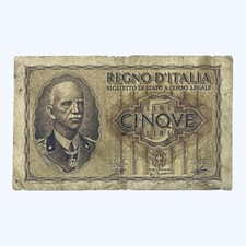 1940 ITÁLIA 5 LIRAS ITALIANAS SEGUNDA GUERRA MUNDIAL NOTA Rei Vittorio Emanuele III EUROPA comprar usado  Enviando para Brazil