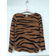 Chicos Sz 1 (M) Pullover Zebra Druck Brown Schwarz Tier Boot Ausschnitt Top comprar usado  Enviando para Brazil
