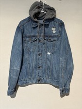 Jaqueta jeans com capuz Abercrombie & Fitch azul masculina GG desgastada, usado comprar usado  Enviando para Brazil