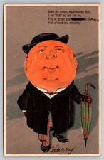 Cartão postal antigo em quadrinhos guarda-chuva homem cabeça laranja eduardiano antropomórfico 1907 comprar usado  Enviando para Brazil