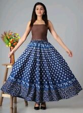 Nova Saia Longa de Algodão Azul Jaipuri Estampada Étnica Indiana Feminina Usar comprar usado  Enviando para Brazil