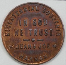 1976 Bicentenário Souvenir Jean & Joes Harman In God We Trust Personal Token comprar usado  Enviando para Brazil