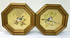 2 fotos vintage Homco Bird On Branch, quadro octógono plástico tom dourado, 1982 EUA comprar usado  Enviando para Brazil