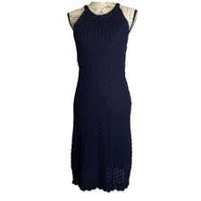 Suéter de malha ELIZA J azul marinho algodão crochê sem mangas midi vestido maxi M novo sem etiquetas comprar usado  Enviando para Brazil