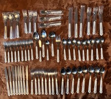Cubiertos de acero inoxidable Pfaltzgraff 63 piezas cubiertos de rosa de té incluye juego de servir segunda mano  Embacar hacia Mexico